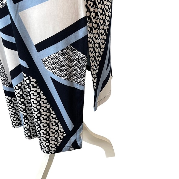 MACY’S ALFANI Tunic blouse High low Side slits Black White Blue Size Large - Picture 6 of 9